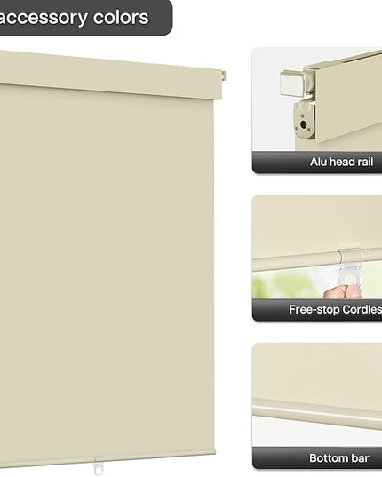 LazBlinds No Drill Blinds for Indoor Windows, Blackout Roller Shades, Cordless Window Blackout Blinds, Thermal Insulated Fabric UV Protection for Home and Office, 25" W x 48" H, Beige