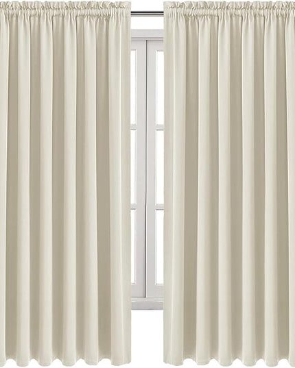 DWCN Blackout Curtains for Living Room Thermal Insulated, Energy Saving & Noise Reducing Bedroom Curtains, Light Beige, W 70x L 72 Inch, Set of 2 Rod Pocket Curtain Panels