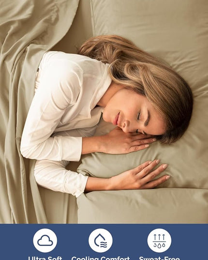 Extra Deep Full Sheet Set - 6 Piece Breathable and Cooling Sheets - Hotel Luxury Bed Sheets Set - Easy & Secure Fit - Soft, Wrinkle Free and Comfy Sheets Set - Beige Sheet Set with Extra Deep Pockets