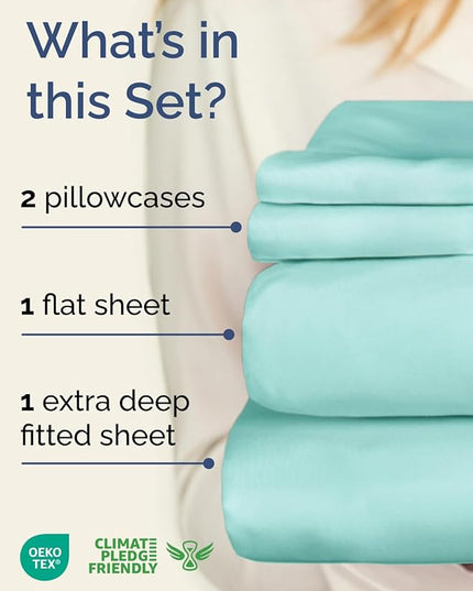 Extra Deep Twin XL Sheet Set - 4 Piece Breathable & Cooling Sheets - Hotel Luxury Bed Sheets Set - Easy & Secure Fit - Soft, Wrinkle Free & Comfy Sheets Set - Spa Blue Sheet Set w/Extra Deep Pockets
