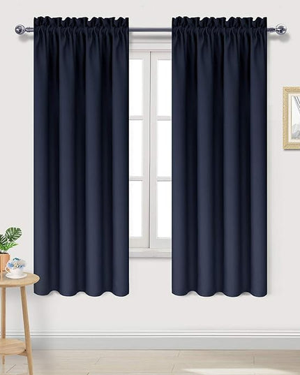 DWCN Navy Room Darkening Blackout Curtains - Thermal Insulated Privacy Energy Saving Window Curtain Drapes 42 x 63 inch Length, Set of 2 Bedroom Living Room Curtains