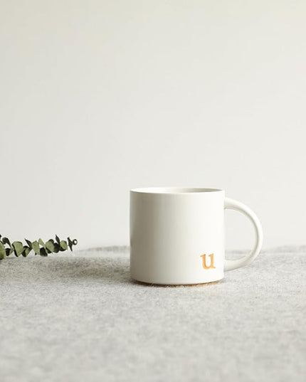 COLLECTIVE HOME - Monogram Ceramic Mugs, 15 oz Golden Initial Coffee Cups, Elegant Alphabet Tea Mugs, Elegant Personalized Mug with Gift Box, Luxurious Cups for Office and Home (u)