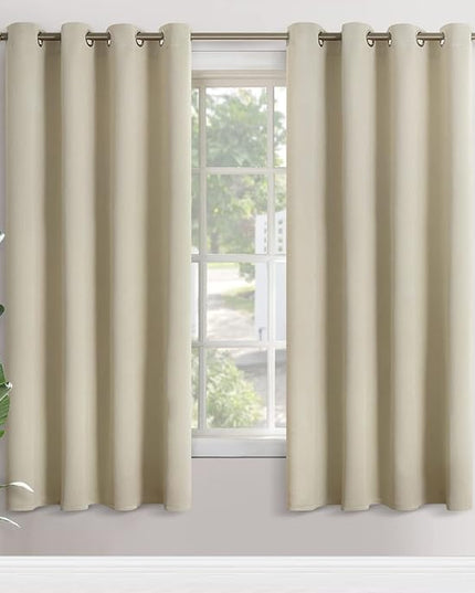 YoungsTex Beige Blackout Curtains 72 Inches Length for Bedroom - Thermal Insulated with Grommet Room Darkening Drapes for Living Room Privacy Sliding Door, 2 Panels, 52 x 72 Inch
