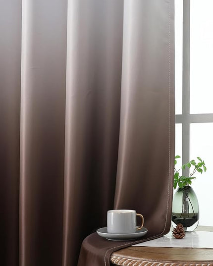 Estelar Textiler Ombre Blackout Curtains 72 Inch Length for Bedroom, Room Darkening Thermal Insulated Energy Efficient Grommet Window Drapes for Living Room, Brown and Greyish White, 52Wx72L,2 Panels