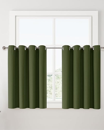 ChrisDowa 100% Blackout Olive Green Solid Curtains 45 Inches Long 2 Panels for Bedroom Living Room,Farmhouse Room Darkening Thermal Insulated Soundproof Grommet Top Window Treatment Drapes,52x45
