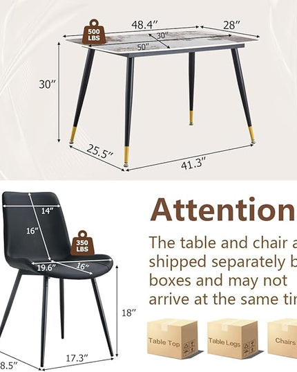 Small Dining Table Set for 4, 50'' Sintered Stone Dining Table with 4 Chairs, Easy to Assemble, Suitable for Small Spaces