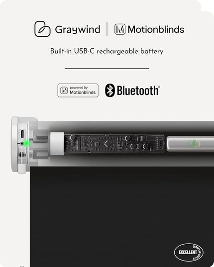 Graywind Smart Roller Shades 100% Blackout Window Blinds with APP Control Customized Automatic Shades for Home and Office(39" Wx72 H,Black)