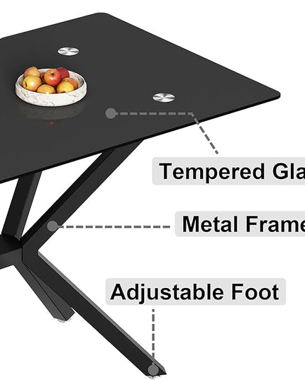 47.24" Rectangular Glass Dining Table Modern Kitchen Glass Top Table for 4 with Black Metal Legs, Clear Dining Table Kitchen Table for Home Office Dining Room
