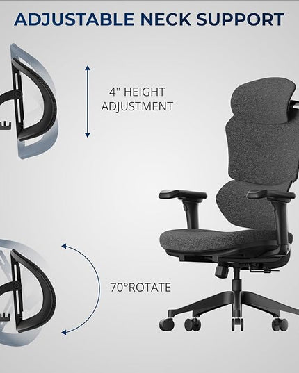 Ergonomic Office Chair – Computer Chair with Divided Tilted Back, Adjustable Armrests & Soft Seat – Holds Up to 290bs (Gray)