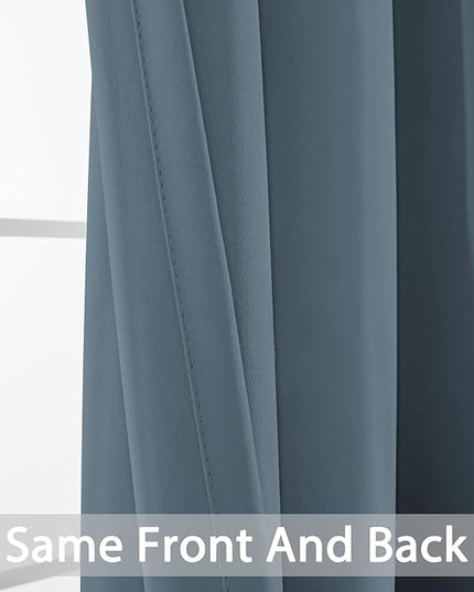 Yakamok 36 Inch Length Blackout Curtains for Bedroom, Light Blocking Drapes Room Darkening Thermal Insulated Solid Grommet Panels for Living Room(38Wx36L, Stone Blue, 2 Panels)
