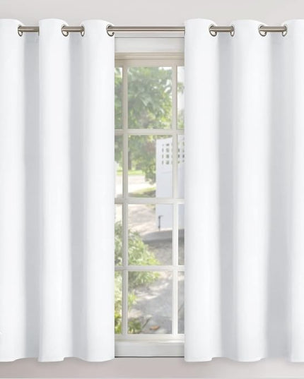 YoungsTex White Short Curtains 48 Inches Length - Grommet Small Window Drapes for Kitchen Bathroom Cafe Office Bedroom, 2 Panels, 42 x 48 Inch