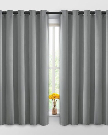 Yakamok Dove Grey Room Darking 63 Inch Length 2 Panel Sets for Livingroom Dining Room Darkening Thermal Insulated Bay Window Hotel Modern Elegant Black Out Sunblock Curtins/Bedroom, 62 x 63 Inches