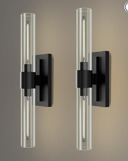 Black Wall Sconces Set of Two, Copper Wall Lights for Bathroom Vanity, 22.8" Modern Wall Sconces 2-Light, Indoor Wall Mounted Sconces for Bathroom Mirror, Bedroom, Living Room