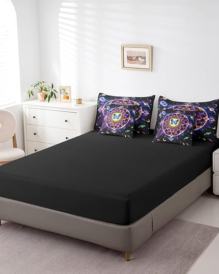 Feelyou Sun and Moon Kids Comforter Set 7 Pieces, Yoga Chakras Bedding Queen with 1 Comforter,1 Fitted Sheet,1 Flat Sheet,2 Pillowcases,2 Throw Pillow Cover, Boho Mandala Bed Set for Boys Girl