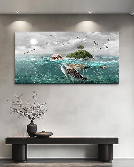 Canvas Wall Art For Living Room Large Size Wall Decor For Bedroom Artwork For Walls Pictures Sea Turtles Canvas Art Prints Bathroom Decoration Blue Ocean Paintings Ready To Hang Room Home Decorations