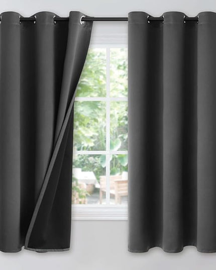 YoungsTex Dark Grey 100% Insulated Blackout Curtains 63 Inches Long for Bedroom Room Darkening Thermal Black Out Window Drapes with Grommet, 2 Panels, 42 x 63 Inch