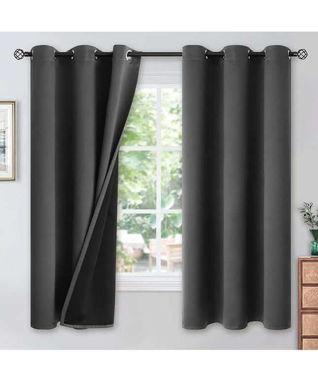 YoungsTex Dark Grey 100% Insulated Blackout Curtains 63 Inches Long for Bedroom Room Darkening Thermal Black Out Window Drapes with Grommet, 2 Panels, 42 x 63 Inch