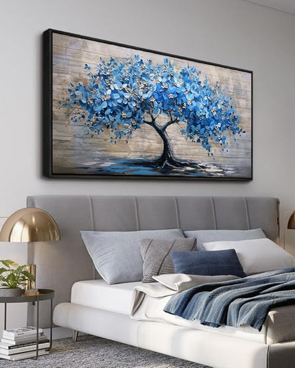 ERQINHUA Large Canvas Wall Decor For Living Room Farmhouse Wall Art For Bedroom Black Framed Mural Abstract Paintings Blue Tree Wall Pictures Artwork Office Decoration Dormitory Home Decor 30x60 In
