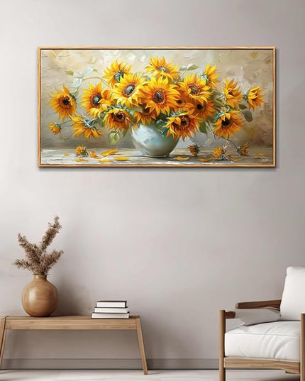 PHAOHUAXM Large Canvas Wall Art For Living Room Wall Decor Vintage Printing Yellow Flower Paintings Dining Room Bedroom Bathroom Kitchen Wall Painting Home Decor Wood Frame Ready To Hang 20x40 In
