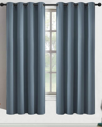 Yakamok Light Blocking Room Darkening Thermal Curtain Panels Blackout Curtains Solid Grommet Top Window Drapes/Panels for Bedroom/Living Room(52x63 Inch, Stone Blue, 2 Panels)