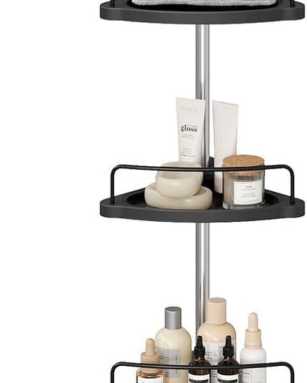 SONGMICS Corner Shower Caddy Tension Pole, 4-Tier Rust-Resistant Shower Organizer, Shower Shelf, Drill-Free, 35.8 to 118.1 Inches, Height Adjustable Trays, for Bathroom, Ink Black UBCB008B01