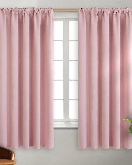 BGment Rod Pocket and Back Tab Curtains for Bedroom - Thermal Insulated Room Darkening Curtains for Living Room, 2 Window Curtain Panels (42 x 63 Inch, Baby Pink)