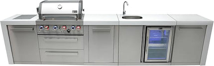 Mont Alpi MAi400-DBEVXL 4-Burner 78000 BTU Deluxe Stainless Steel Island Outdoor Kitchen Gas BBQ Grill + Beverage Center Faucet and Sink + Granite Countertops + 25" Right Extra Storage Cabinet