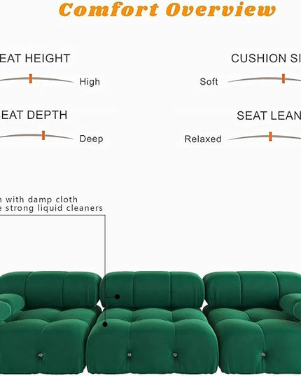 JACH 104" Convertible Modular Sectional Sofa, Minimalist Mid-Century Velvet Sofas Couches, Luxury Modern 3-Seat Wide Couch Sectional for Living Room Bedroom Office Apartment (Green)