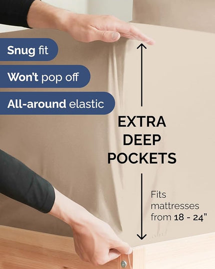 Extra Deep Split King Sheet Set - 7 Piece Breathable & Cooling Sheets - Hotel Luxury Bed Sheets Set - Easy & Secure Fit - Soft, Wrinkle Free & Comfy Sheets Set - Wheat Sheet Set w/Extra Deep Pockets