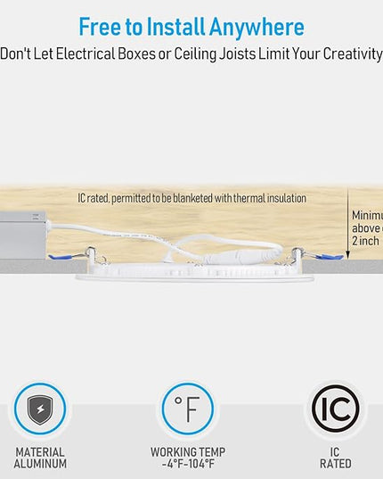 TORCHSTAR 12-Pack 6 Inch Ultra-Thin LED Recessed Lighting with J-Box, 4000K Cool White, 12W Dimmable 1000lm Brightness LED Downlight, ETL & Energy Star Listed