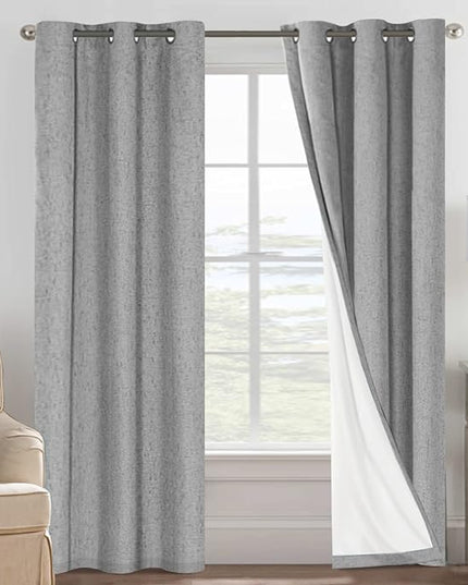 H.VERSAILTEX Primitive Linen Curtains 100% Blackout Curtain Drapes Burlap Curtains with White Thermal Insulated Liner, Grommet Top Drapes Living Room/Bedroom (2 Panels, 42 x 84 Inch, Dove Gray)