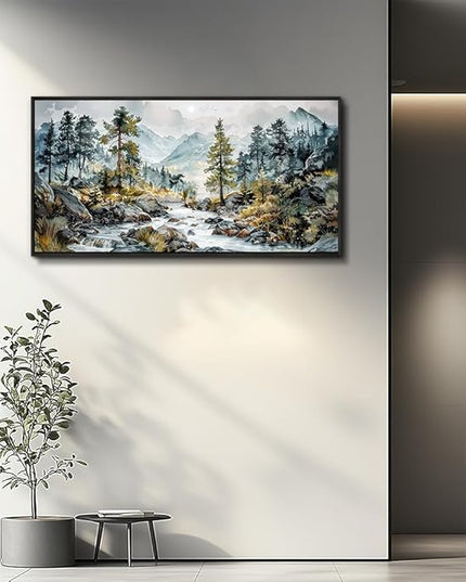 PHAOHUAXM Large Wall Art For Bedroom Wall Decor For Living Room Office Home Decoration Rivulet View Painting Forest Tree Landscape Watercolour Canvas Pictures Ready To Hang Black Framed 20x40 In