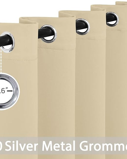 Yakamok Blackout Curtains Room Darkening Thermal Insulated Window Panels,Solid Grommet Top Drapes for Bedroom/Living Room(62Wx84L, Beige, 2 Panels)