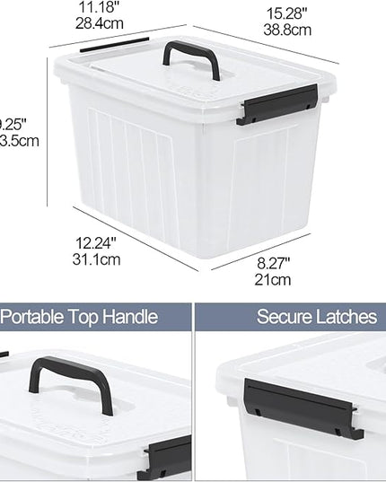Obstnny 20 L Plastic Storage Box with Handle, 4-Pack Clear Latching Storage Bin