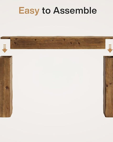 Solid Wood Console Table, 63-Inch Farmhouse Sofa Table Behind Couch for Entryway, Living Room, Foyer, Easy Assembly (Rustic Brown)