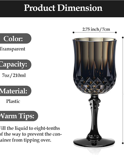 XUWAIDSGN 7oz Plastic Vintage Wine Glasses Drinking Glasses Unbreakable Wedding Glassware Crystal Water Goblets Reusable Drinkware Vintage Champagne Flutes (48, Black)