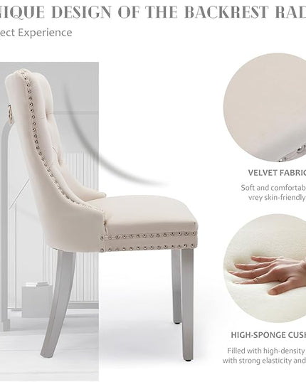 SoarFlash Velvet Dining Chairs Set of 4, Tall Back Side Chair, Modern Upholstered High-end Tufted Side Chair with Button Back Ring, Silver Legs (Beige)
