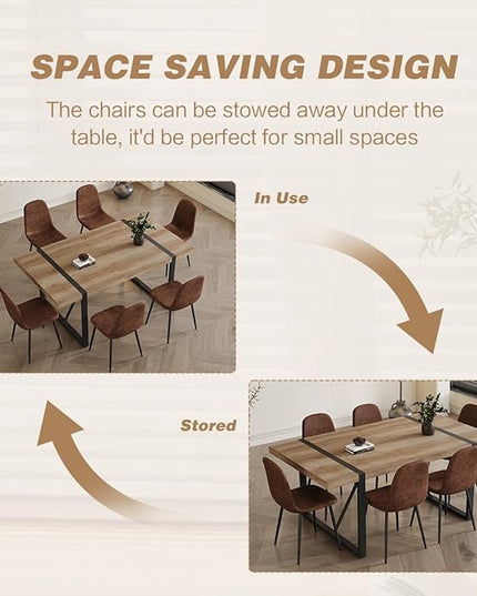 7 Piece Dining Table Set，Dinner Table Set for 6，71'' Kitchen Table and Suede Nap Fabic Chairs Set of 6，6 Chair Dining Table Set for Kitchen Dining Room