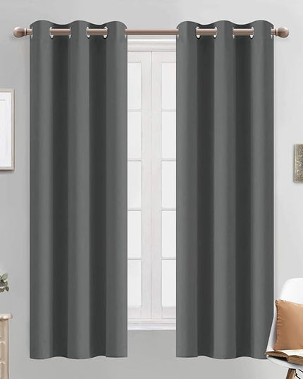 Yakamok Blackout Curtains for Bedroom - Grommet Thermal Insulated Room Darkening Curtains for Living Room, Set of 2 Panels (38W x 63L, Dark Grey)