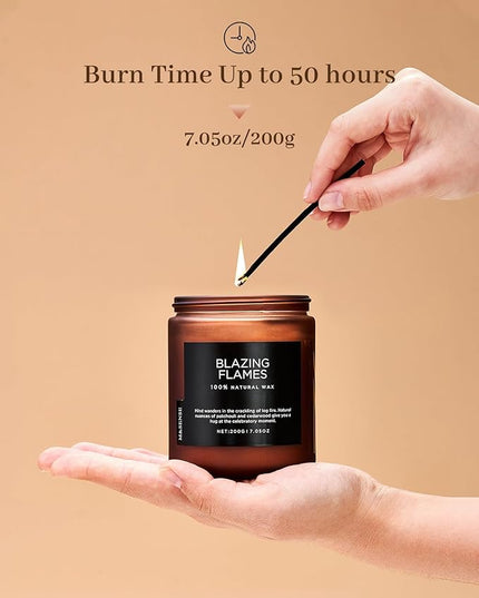 M&SENSE Blazing Flames Scent with Log Fire, Natural Soy Wax Slow Burning Candle for Home Decor, Cedarwood &Cade Scented 7.05oz 50 Hours Burn Cotton Wick Gifts for Celebration Holiday