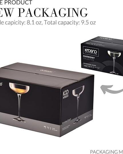 Krosno Champagne Coupes & Glasses | Set of 6 | 8.1 oz | Harmony Collection | Perfect for Home, Restaurants and Parties | Prosecco Glass | Dishwasher Safe | Lead-Free Crystal Glass