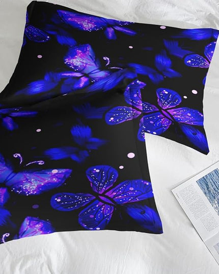 Comforter Set Twin Size, Purple Blue Galaxy 5 Pcs Bedding for Kids and Adults, Butterfly Flower Summer Bed Sheet Sets with Fitted Sheet Pillowcase & Sham for Bedroom Bed Decor