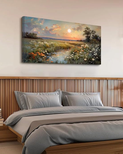 hyidecorart Canvas Wall Art For Living Room Wall Decor For Bedroom Office Decorations Vintage Farmhouse Wildflower Wall Paintings Nature Landscape Picture Artwork Aesthetic Home Decor Ready To Hang