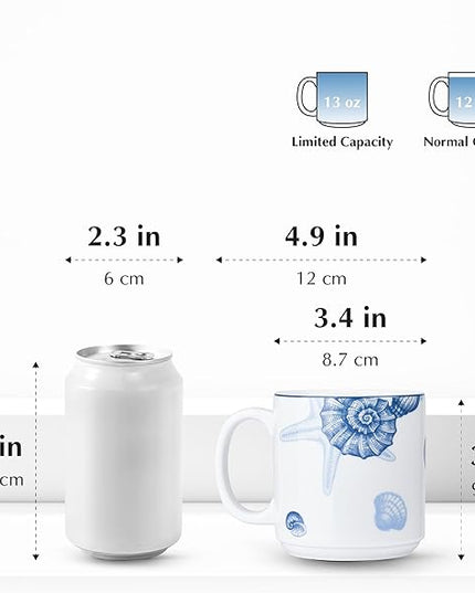 Minh Long 12 OZ Porcelain Coffee Tea Mugs, Set of 2, Non-toxic, Heat Retention, Oven Safe up to 482°F, Microwavable, Ideal for Latte, Hot Choco, Black Coffee, Tea, Herbal Brew, Gifts for Dad Mom