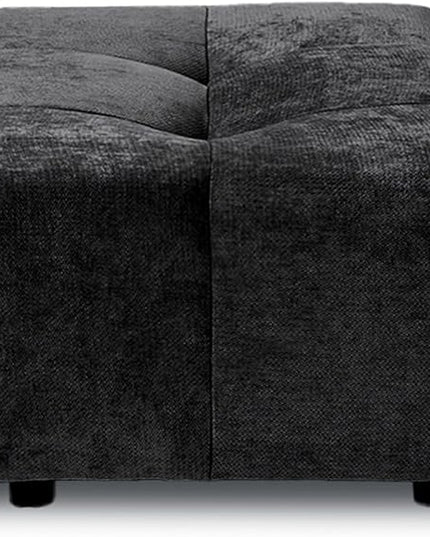 JACH Modern Ottoman Seat for Living Room, Linen Fabric Ottomans, Minimalist Foot Stool, Comfy Breathable Footstool for Living Room Apartment (Black)