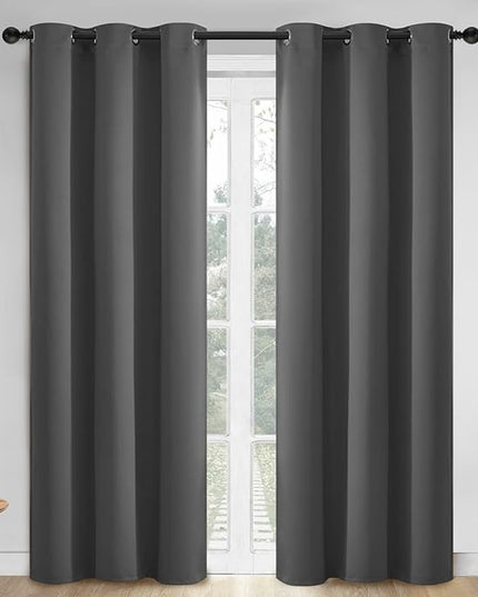 Yakamok 84 Inch Long Blackout Curtains for Bedroom, Thermal Insulated Room Darkening Curtains, Light Blocking Blackout Drapes for Living Room- 2 Panels,42x84 Inch, Charcoal Grey