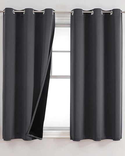 ChrisDowa 100% Blackout Curtains for Bedroom with Black Liner, 2 Thick Layers Total Blackout Thermal Insulated Grommet Window Curtains 63 Inch Length 2 Panels Set (Dark Grey, 42 x 63 Inch)