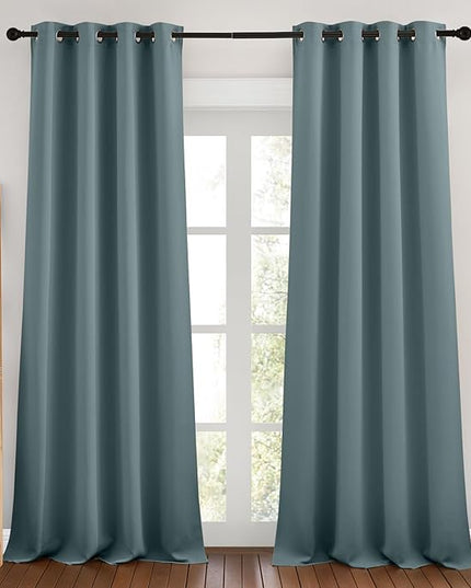 NICETOWN Greyish Blue Curtains 102 inches Long, Grommet Thermal Insulated Solid Blackout Curtains Privacy Window Treatments for Bedroom/Living Room, W46 x L102, 2 Panels