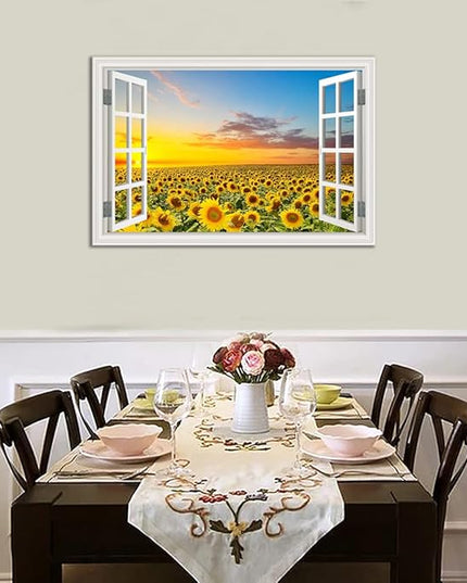 Sunflower Wall Art Decor for Living Room Window Style Sunset Canvas Picture for Bedroom Realism Yellow Flowers Filed Artwork for Bathroom Nature Landscape Prints Paintings for Kitchen Home Office
