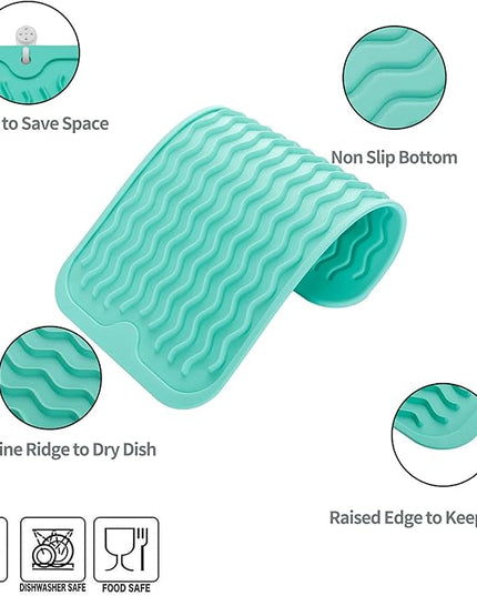 Silicone Dish Drying Mat for Multiple Usage,Easy clean,Eco-friendly,Heat-resistant Silicone Mat for Kitchen Counter or Sink,Refrigerator or Drawer Liner Mint S 12 inches x 6 inches